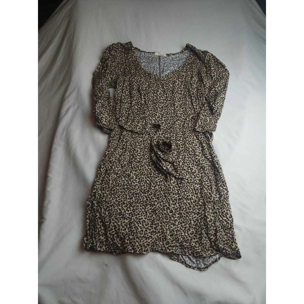 Everly Leopard Print‎ V-Neck Mini Dress Long Sleeve Womens Small